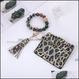 Party Favor Event Supplies Festive Home Garden Bead Bracelet Leopard Print Pu Leather Tassel Keychain Card Case Id Bag Coin Purse Wristlet