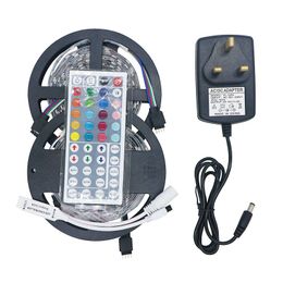 SMD 5050 RGB LED Strip 60leds/m Light With 44keys Mini IR Controlller With 12V 2A Power Plug Waterproof Nonwaterproof 5m 10m White PCB Ribbon Tape