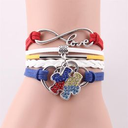 hope charm bracelet Canada - Whole-Infinity Love Hope Autism Awareness Bracelet Rhinestone Puzzle Piece Charm bracelets & bangles for women men jewelry317A