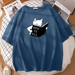 funny t shirts UK - Men's T-Shirts Scary Cat Read How To Kill Printing Man Half Sleeve Funny Simple Tee Clothing Creative Personality Cool Tops Soft Male T-Shir