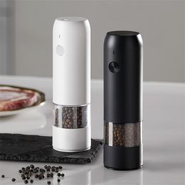 Electric Automatic Salt and Pepper Grinder Set Rechargeable With USB Gravity Spice Mill Adjustable Spices Grinder Kitchen tools 220812