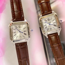 Top Brand Designer Couple Watch Men Women Lover Square Stainless Steel Case Quartz Clock Leather Wristband Outdoor Sports Waterproof Wristwatch