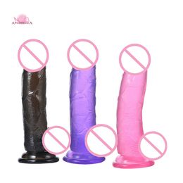 sexy Toys Man Fake Penis Realistic Big Dildo Silicone Transparent Crystal Glass Strong Suction Cup For Women