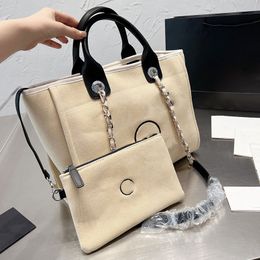 Early Fall Womens Classical Shopping Canvas Bags With Coin Purse Top Handle Jumbo/Large Totes Silver Metal Hardware Deauville Chain Handbags 32CM/37CM
