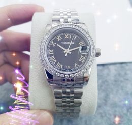 Popular Small Silver Black Diamonds Ring Roman Women Watch 31MM Mechanical Automatic Movement 904L Stainless Steel Self-wind Imported Crystal Mirror Watches