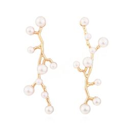 Alloy Branch Pearl Dangle Earrings For Women Vintage Asymmetrical High Quality Earrings