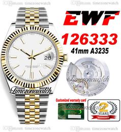 EWF 41mm 126333 A3235 Automatic Mens Watch Two Tone Yellow Gold White Stick Dial JubileeSteel Bracelet Super Edition Same Series Warranty Timezonewatch F6