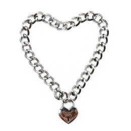 BDSM Novelty Flirting Toys Neck Cover with Thick Iron Chains Heart-shaped Locks Collars Shackles sexy Toy Ring Metal sexyy Machine