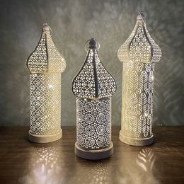 Other Event Party Supplies Moroccan Retro Hollow LED Wind Lamp Iron Lantern el Home Bedroom Living Room Wedding Holiday Atmosphere Decorative 230206