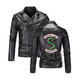 Cool Southside Riverdale Turndown collar Leather Jackets Serpents Men Riverdale Streetwear Leather Brand south side serpents T200117