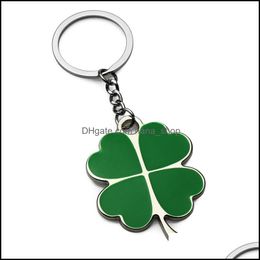 Key Rings Jewelry High Quality Green Fashion Creative Beautif Four Leaf Clover Steel Lucky Keychain Drop Delivery 2021 Qxkkx