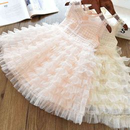 Girls Princess Tulle Fabrics Dress For Girls Children Birthday Party Tutu Dress Flower Embroidery Girls Dress For Wedding G220518