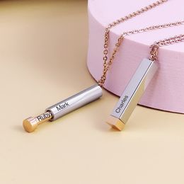 2022 European and American New Women's Three-Dimensional Rod Double-Layer Clavicle Necklace Can Carve Writing Mother's Day Gift Titanium Steel Pendant