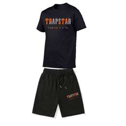 Summer Trapstar Printed Two Piece Mens Cotton Short Sleeve TShirt Shorts Mens Casual Sportswear Set S2XL 220618
