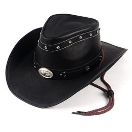 High Quality Classics Crystal Retro Leather Cappello Cowboy Hat Men Women Sunhat Homme Chapeau Western Vintage Cap 220813gx