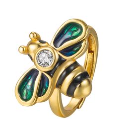 Fashion and exquisite high-end luxury honey bee ring opening creative aesthetic romantic gold-plated enamel enamel rings gift Jewellery