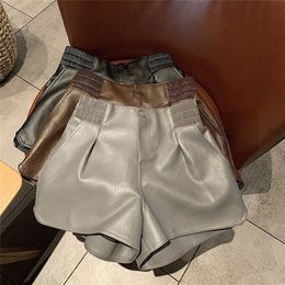 High Quality PU Leather Harem Shorts Women Short Pants Brown Winter for Girls Sexy Boot Fashion High Waist Female autumn 220419