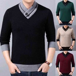 Men's Sweater V Neck Knitted Contrast Colours Loose Spring Warm Button Sweater Business Sweater For Office Mens Clothing L220730