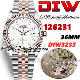 DIWF diw126231 SA3235 Automatic Mens Watch 36MM Two Tone Rose Gold Fluted Bezel White Dial Stick Markers 904L Jubileesteel Bracelet Super Edition eternity Watches