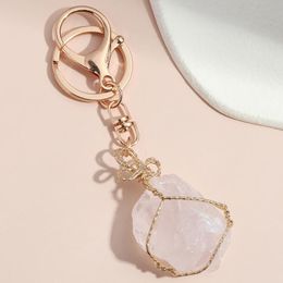 Keychains Random Size Colourful Natural Stone Keychain Wire Wrap Key Ring Irregularity Shape Chains For Women Men Souvenir Gifts