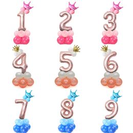 Merry Christmas 1 2 3 4 5 6 7 8 9 Rose Gold Number Foil Balloons Digital Latex Helium Balloon Set Wedding Baby Shower Birthday Party Decoration HY0389