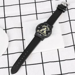 Wristwatches Fashion Jesus Loves Series Watch For Men Casual Black Leather Strap Quartz Watches Women Novel Large Dial Wristwatch Gift