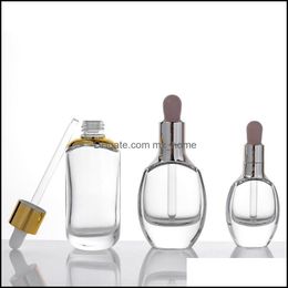Packing Bottles Office School Business Industrial Flat Round Clear Glass Essential Oil Per Liquid Reagent Pipette Dropper Bottle 15Ml 30Ml