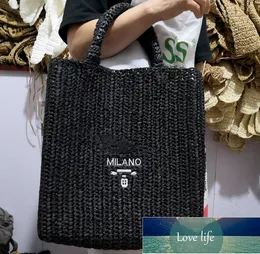 Simple Rattan Handle Straw Bag Cotton Package Handbag Hollow Bag Women's Beach Bags round Handle