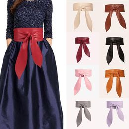 Belts Women Elegant Bow Belt Long Black Soft Leather Wide Waistband Bowknot Cummerbund Dress Clothing AccessoriesBelts Emel22