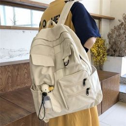 Women Backpack Teenage Girls School Bags Green Soft Multi-pocket Design Campus Student Book Bags for School Teen LJ201225