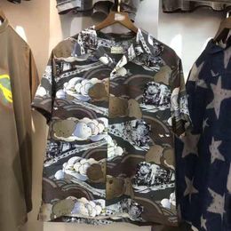 Men's Casual Shirts Hip Hop KAPITAL Shirt Streetwear Harajuku Vintage Full Cloud Print Short 2022 Men Beach T Silk Loose Tops TeesMen's