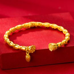 Bracelet for Women Cuff Bangle National Trendy Fashion Lotus Pod Solid 18k Yellow Gold Filled Unique Lady Wedding Party Jewellery