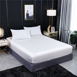 Fitted Sheet 100%Natural mulberry silk Mattress Cover Luxury Solid Color real silk Elastic Band Bed Sheet Customizable 201113
