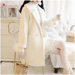 Women's Wool & Blends Autumn Winter Pink White Coat Women Korean Casual Jacket Plus Size Cashmere Warm Thick Plaid Long Female Phyl22