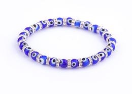 20PCS/lot Fashion Blue Turkish Lucky Evil Eye Charm Bracelets Glass Crystal Beads Bracelet For Women Girls Elastic Handmade Jewellery