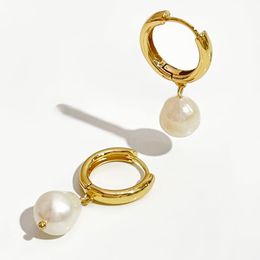Dangle & Chandelier Peri'sBox Natural Baroque Freshwater Pearl Drop Earrings Gold Color Small Circle Large White Women CharmDangle