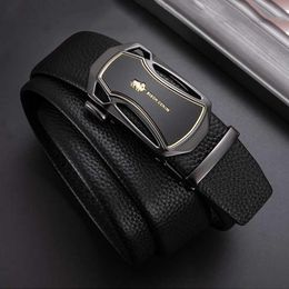 Belts Bison Denim Genuine Leather Belt For Men Lychee Grain Cowhide Automatic Buckle Casual Male And Gift BoxBelts BeltsBelts