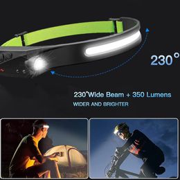 Headlamps Induction Headlamp COB LED Sensor Headlight Built-in Battery USB Rechargeable 5 Modes Portable Head Lamp