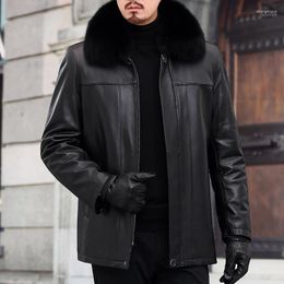 Haining Paragraph Thick Leather Men Long Coat Collars In Laos Year Sheep Skin Layer Of Fur Coats1