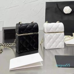 13cm Flap Mini Cosmetic Box Bags Black White Genuine Leather French Designer Bags Classic Handbags Glitter Gold-Tone Metal Chains