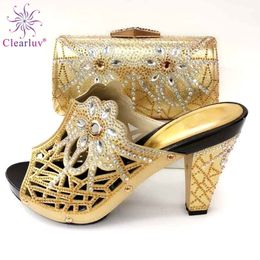 Clearluv Fashion Italian Shoes With Matching Bags African High Heel Women Shoes and Bags Set For Prom Party Y200323