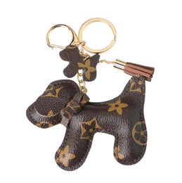 Cute Dog Design Car Keychain Bag Pendant Charm Jewellery Flower Key Ring Holder Women Men Gifts Fashion PU Leather Animal Key Chain Accessories
