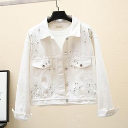 Damenjacken Koreanische Herbst Weiß Rosa Gelb Denim Jacke Frauen Mode 3 Farbe Diamant Oberbekleidung Lose Kurze Jeans Mantel StreetwearWomen'