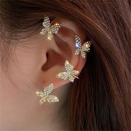 Clip-on & Screw Back Cubic Zirconia Butterfly Ear Cuff Clip For Women Girls Fashion No Piercing Ear-hook Party Wedding Jewelry GiftClip-on