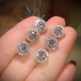 Vecalon New Arrival Friends 18k White Gold Plated Earings Big Diamond Earrings for Women Zircon