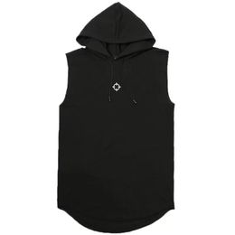 Summer Mens Muscle Hoodie Vest Sleeveless Bodybuilding Gym Workout Fitness Shirt High Quality Vest Hip Hop Sweatshirt Men's Tops 220601