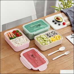 Healthy Material Lunch Box 3 Layer 900Ml Wheat St Bento Boxes Microwave Dinnerware Food Storage Container Lunchbo Drop Delivery 2021 BoxesB