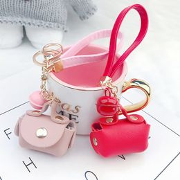 PU Leather Keychains Rings Strap Bell Coin Purses Case Car Keyrings Holder for Men Gifts Cute Bag Pendant Charms Women Fashion Design Key