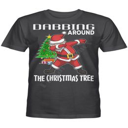 Men's T-Shirts Boys Christmas T Shirt Dabbing Around The Tree Printed T-shirt Men For Women Tops Funny Cotton Black Tees