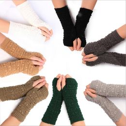 Elbow & Knee Pads Women Woollen Gloves Half Finger Arm Cover Riding Knitted Korean Cold Protection Short Fingerless Mittens Hand Warmer Winte